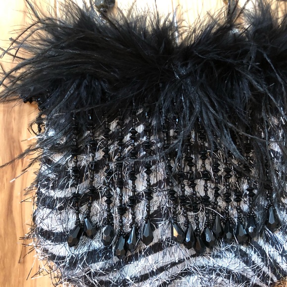 Vintage Y2K Occhio Black Feather Beaded Fringe Patterned Bag - Picture 3 of 11